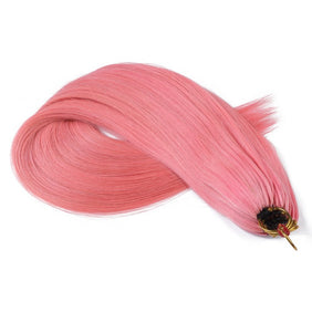 Pink Nano Ring Tip Human Hair Extensions-FEATHER