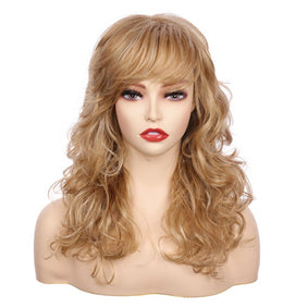 Synthetic Curly Hair With Bang Wig-Honey Blonde